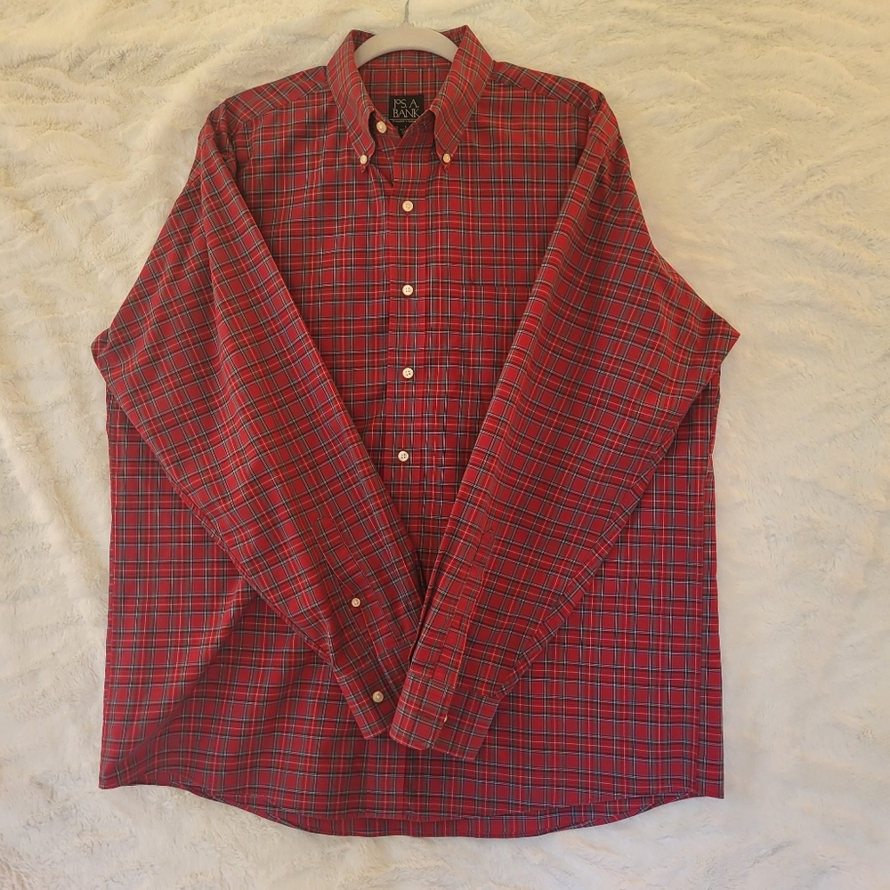Mens Joseph A. Banks Tarten Plaid Travelers Collection Sz.L